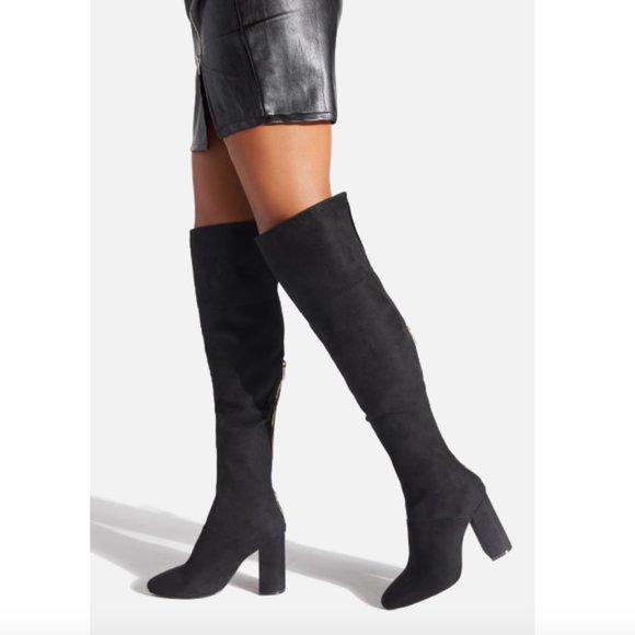 Shoe Dazzle Shoes - Daisey Black Suede Over the Knee OTK Block Heel Boots